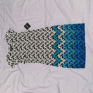 NWT Liz Claiborne,  Black Dress with White and Aqua Dots.